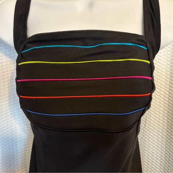 Longitude black one piece swimsuit with multicolored stripes size 14 - Picture 2 of 8